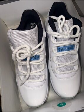 Jordan Kids White and Black Low Top Sneakers with Light Blue Accent